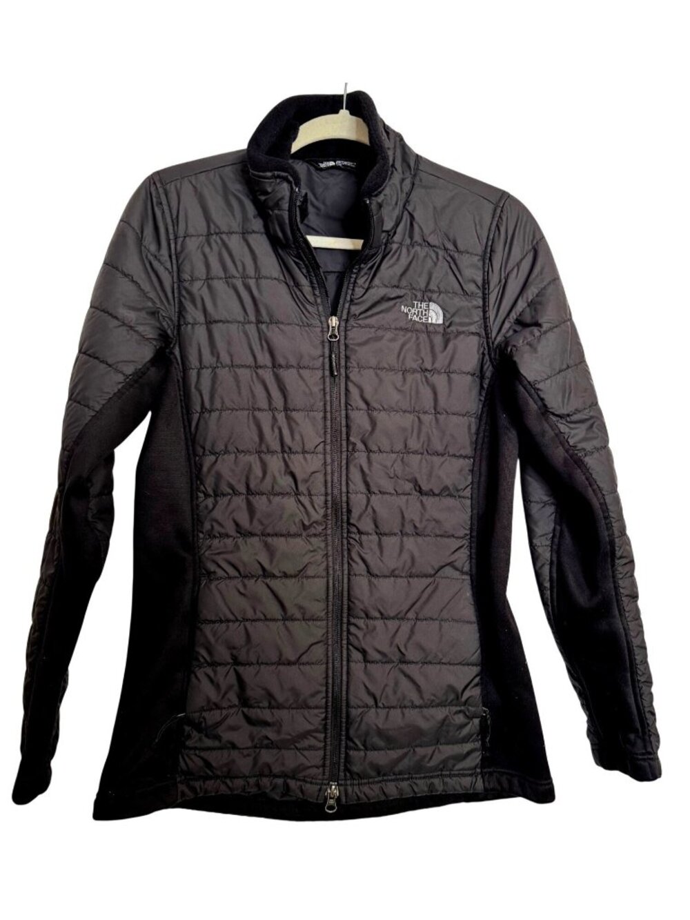 North Face Puffer Jacket Size Medium Women's Black Stretch Side Full Zip EUC